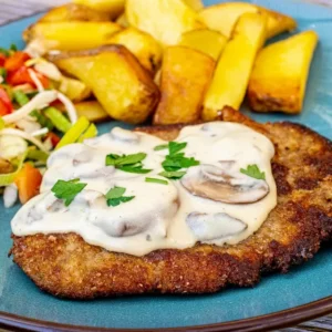 Schnitzel met champignonsaus